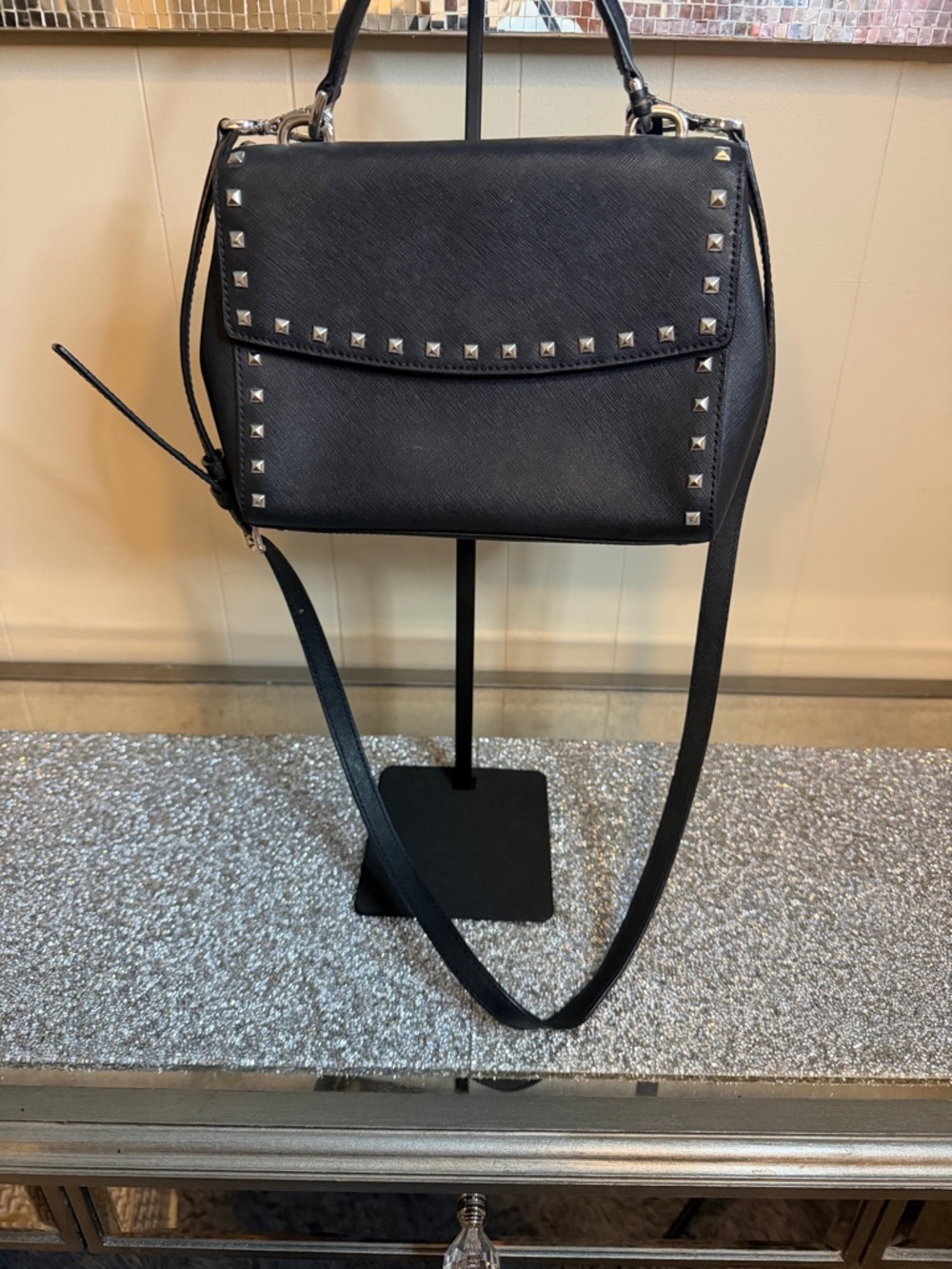 ⭐️Michael Kors Black Studded Top-Handle Crossbody Bag
